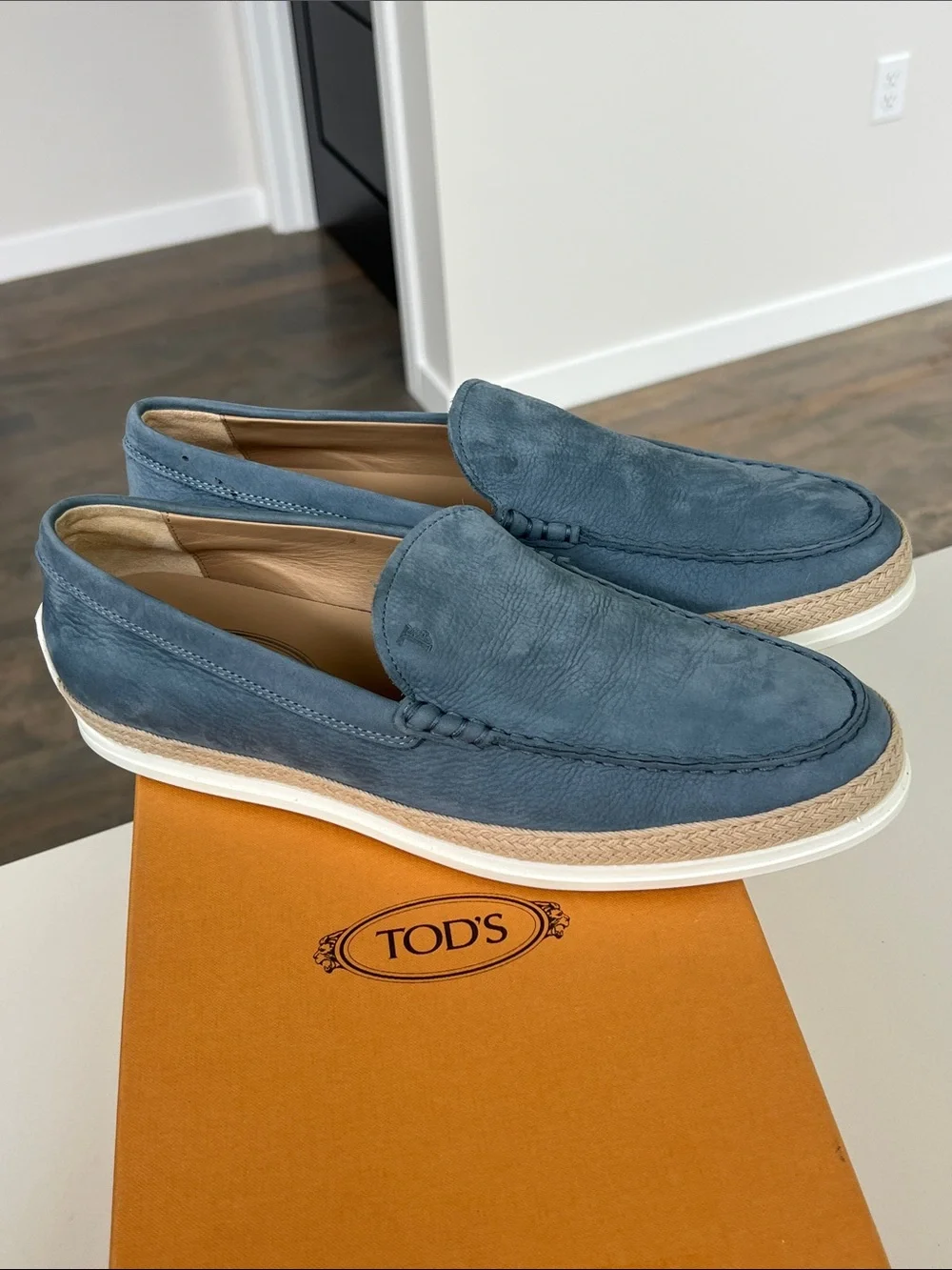TOD’S pantofola gomma rafia light blue aviation suede leather loafers men’s 8.5